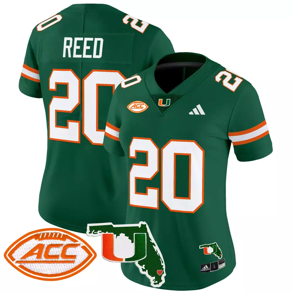 Reed 20 Miami Hurricanes Green Vapor Stitched Jersey | Florida Patch 2025 | Limited Edition Fan Gear | For Men, Women & Youth