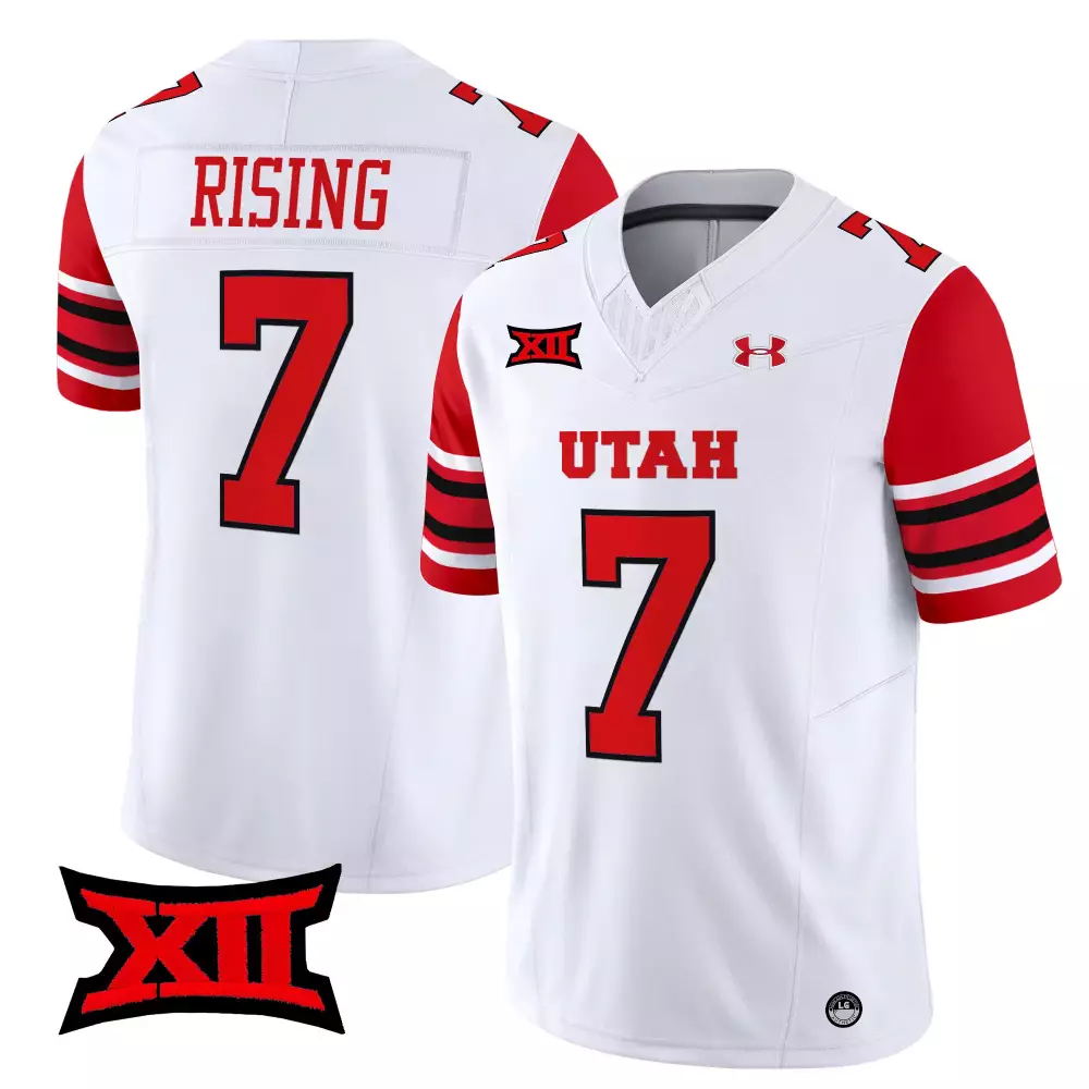 Personalized Utah Utes  Rising 7 Vapor Limited All Stitched Embroidered Xii Patch 2025 Football Jersey – White