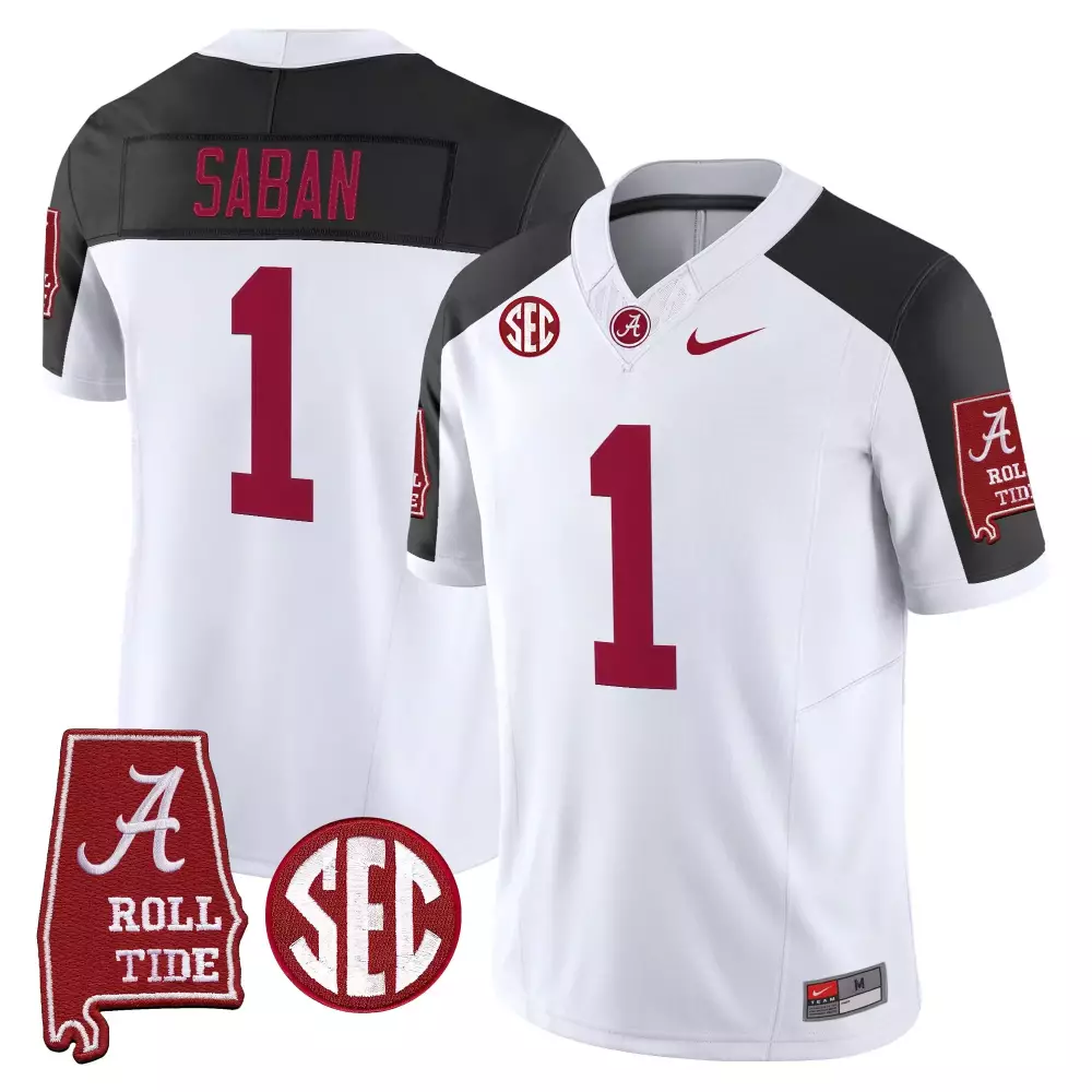 Saban 1 Alabama Crimson Tide 2025 Vapor Limited Jersey | White Stitched with Embroidered Patches | For Men, Women & Youth