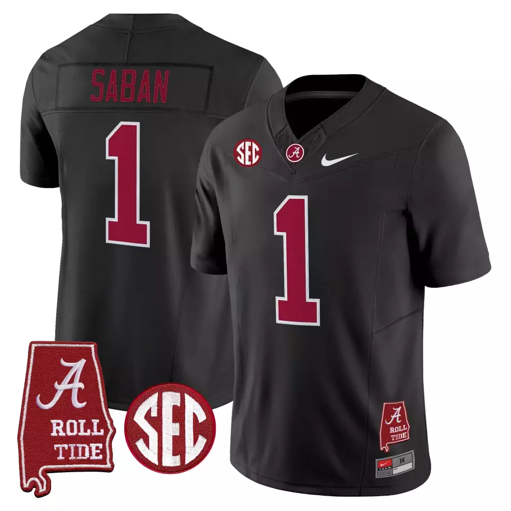 Saban 1 Alabama Crimson Tide Black Vapor Limited Jersey | Embroidered Patches 2025 | For Men, Women & Youth