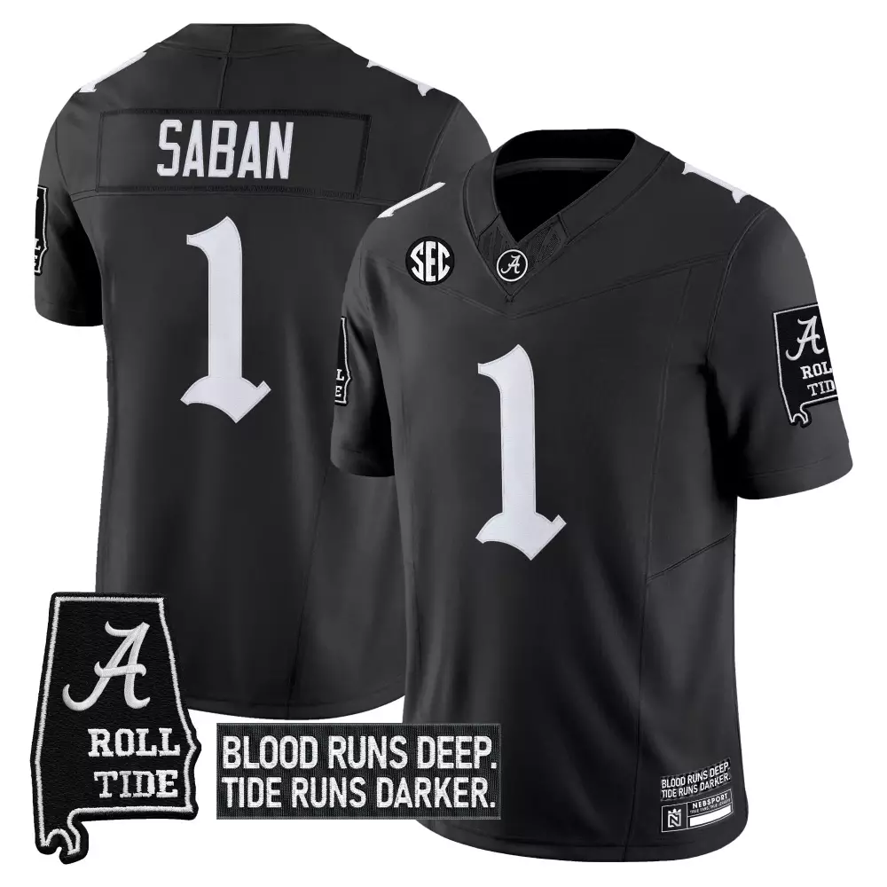Saban 1 Alabama Crimson Tide Vapor Jersey | Black Stitched 2023 Embroidered Patch | For Men, Women & Youth