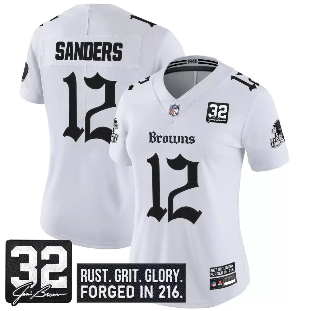 Sanders 12 Women's Stitched Vapor Jersey | Cleveland Browns 2023 | White 1946 Patch | Replica Fan Gear for Men, Women & Youth