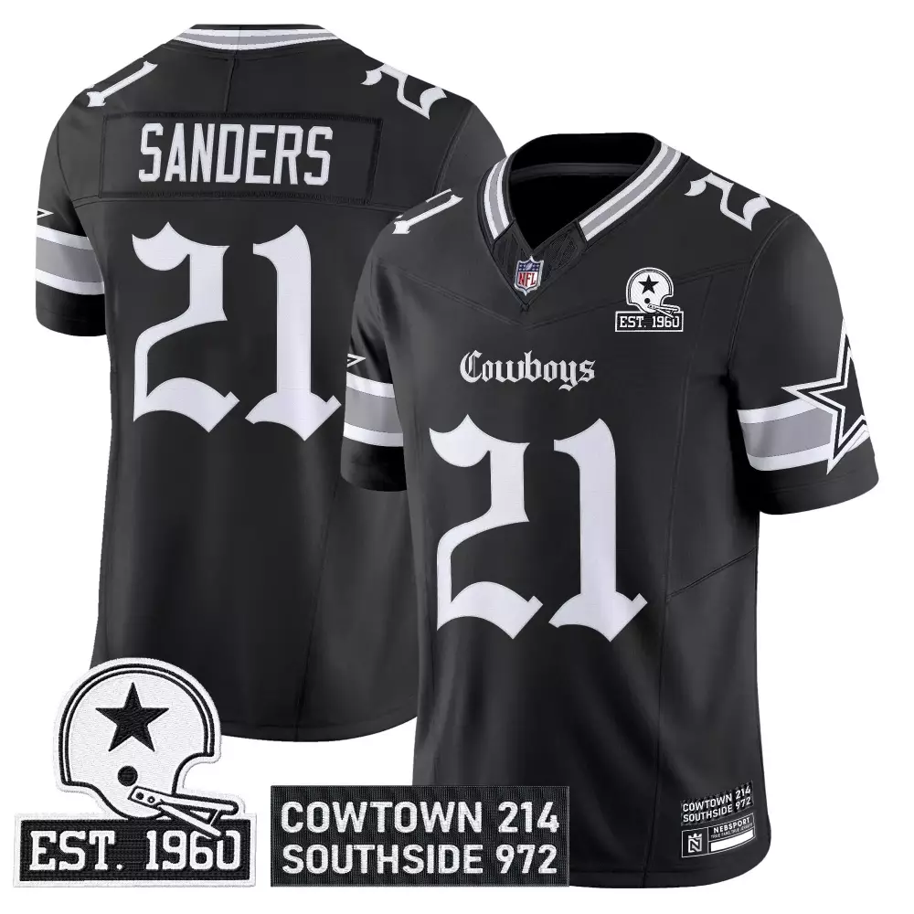 Sanders 21 Dallas Cowboys Men's Black Vapor Limited Jersey | Est 1960 Patch 2023 Edition | Stylish Fan Gear | For Men, Women & Youth