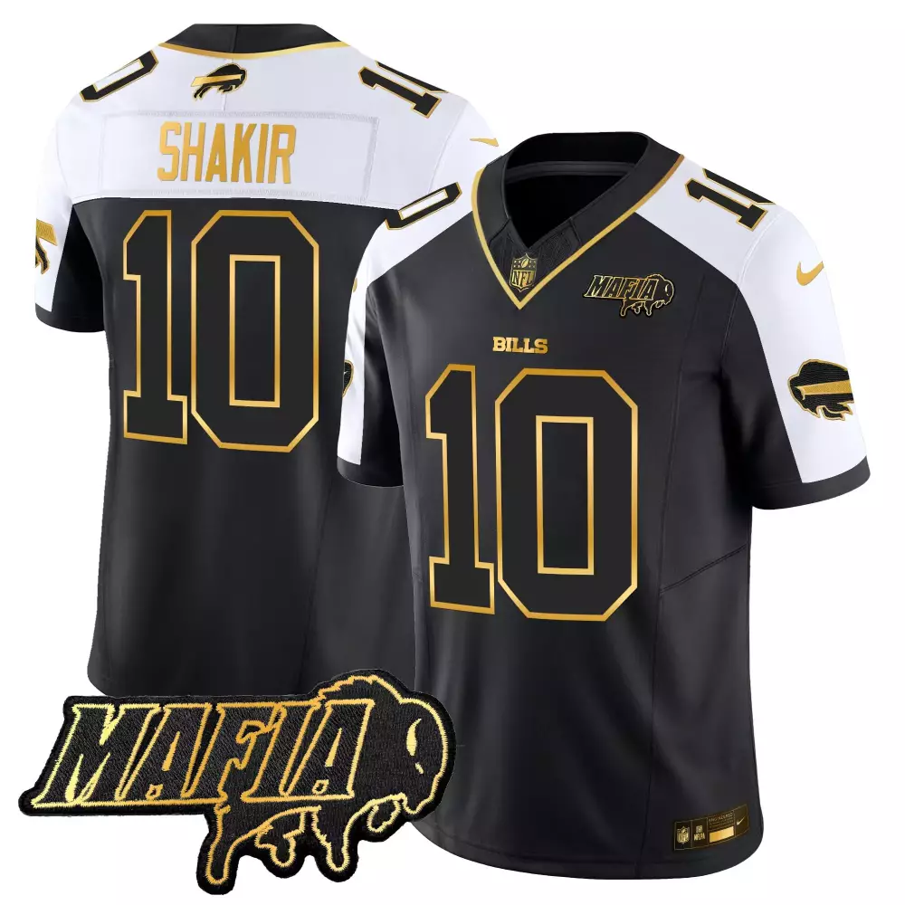 Shakir 10 Buffalo Bills 2025 Stitched Vapor Jersey | Black Mafia Patch for Men, Women & Youth | Fan Gear