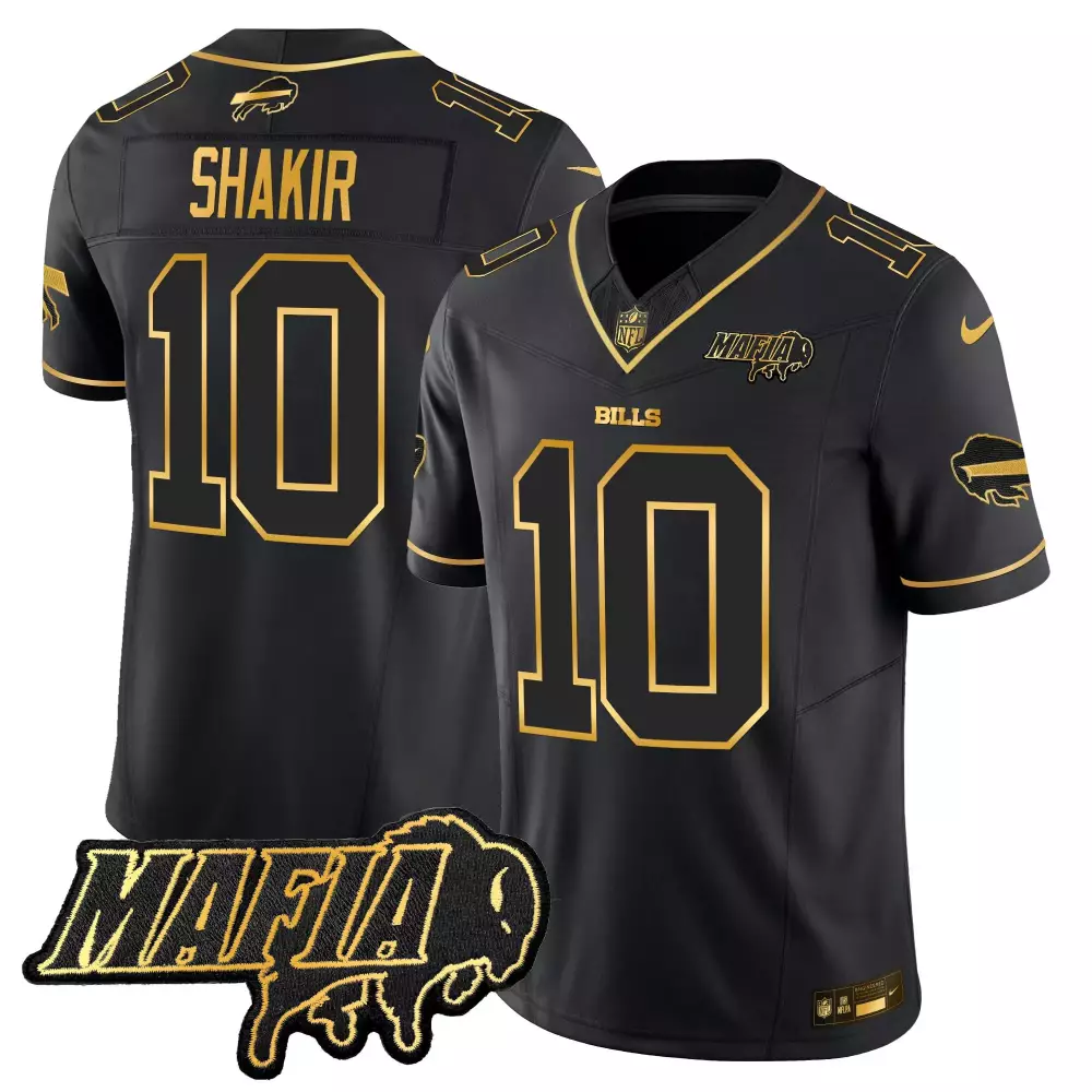 Shakir 10 Buffalo Bills 2025 Vapor Jersey | Black Limited Edition with Mafia Patch for Men, Women & Youth