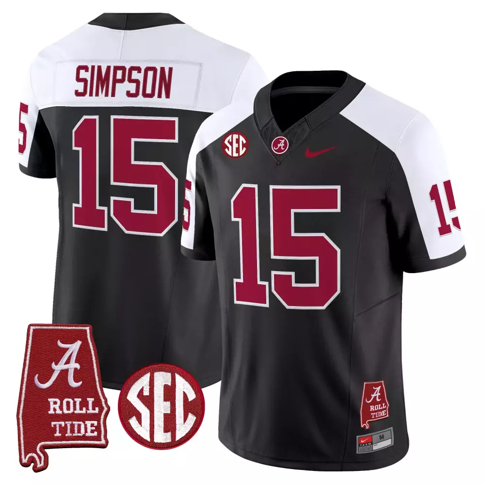 Simpson 15 Alabama Crimson Tide Black Vapor Stitched Jersey 2022 | SEC Patch | Limited Edition Fan Gear for Men, Women & Youth