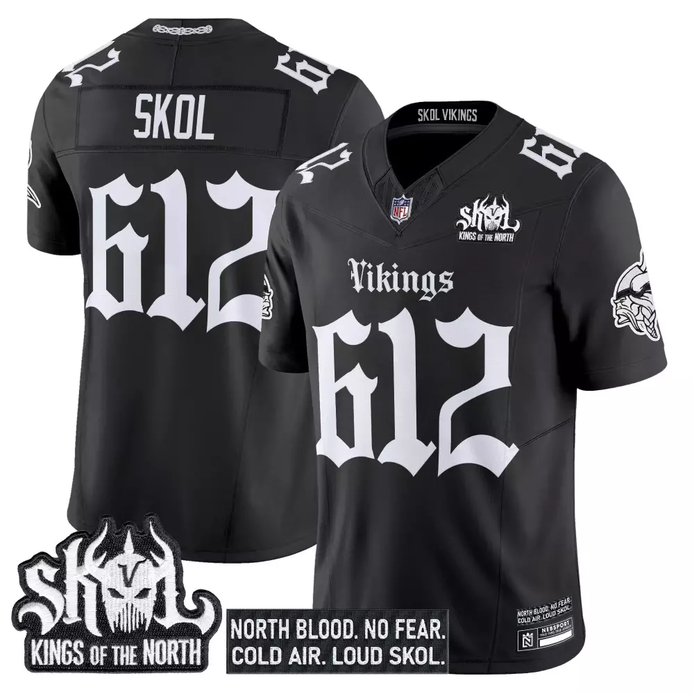 Skol 612 Minnesota Vikings Black Vapor Jersey | 2025 Winter Warrior Skol Patch | Fan Gear for Men, Women & Youth
