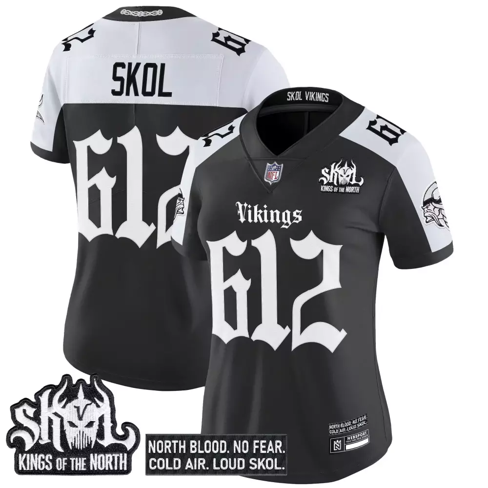 Minnesota Vikings Skol 612 Women's Vapor Jersey | Black Stitched Skol Patch 2023 | Fan Gear for Women & Youth
