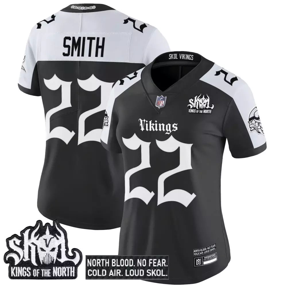 Smith 22 Women's Vapor Jersey | Minnesota Vikings Black Skol Kings Of The North Edition | 2023 for Game Day | For Women & Youth