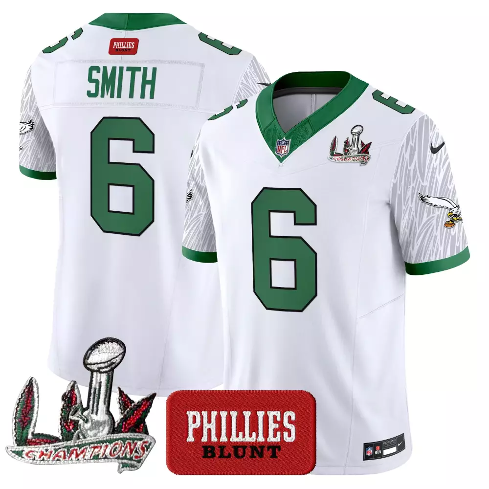 Smith 6 Philadelphia Eagles White Stitched Vapor Jersey | Champions Patch 2023 | Stylish Fan Gear | For Men, Women & Youth