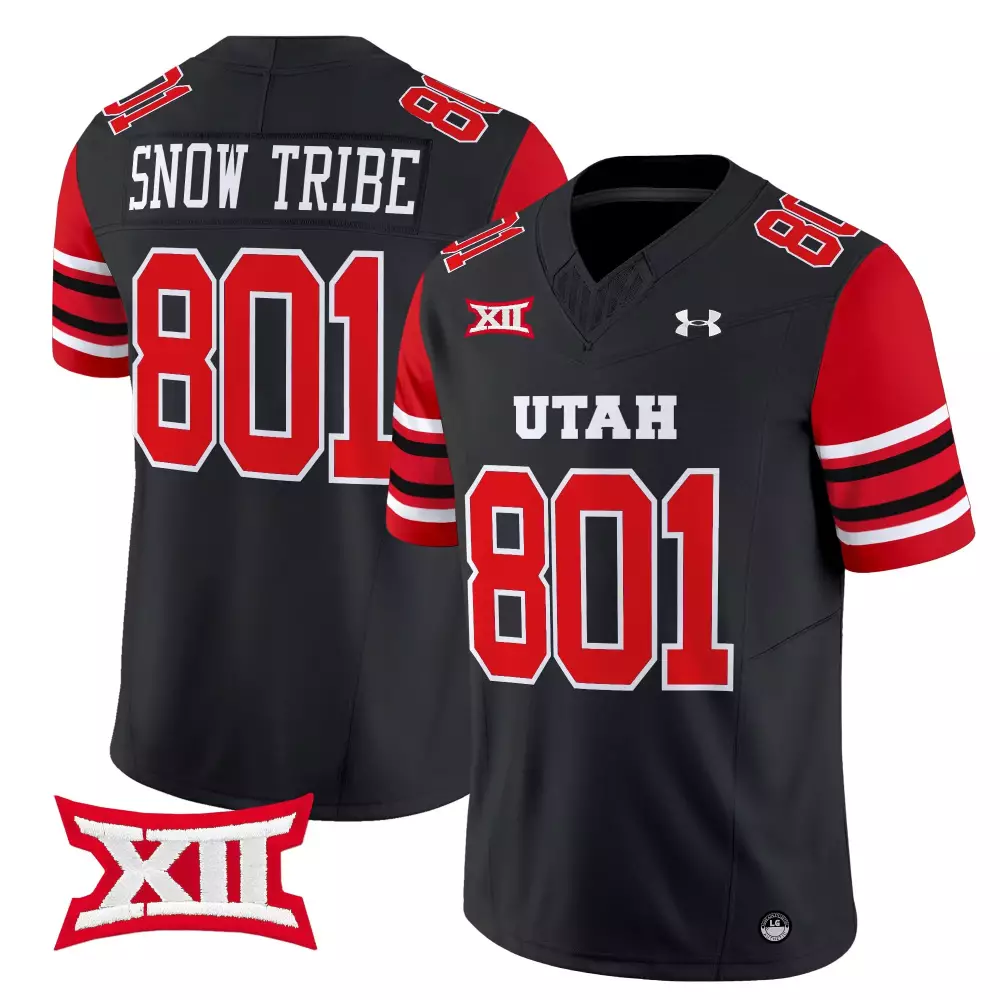 Custom Utah Utes  Big 12 Conference Snow Tribe 801 Vapor Limited Edition 2025 With Embroidered Xii Patch Football Jersey – Black