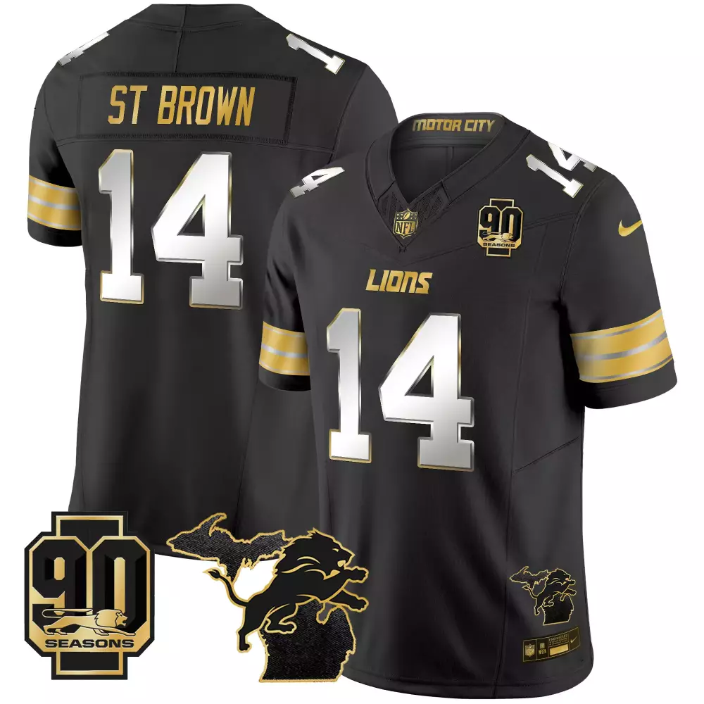 St. Brown Detroit Lions 90th Season Black Stitched Jersey | 2025 Edition | For Men, Women & Youth