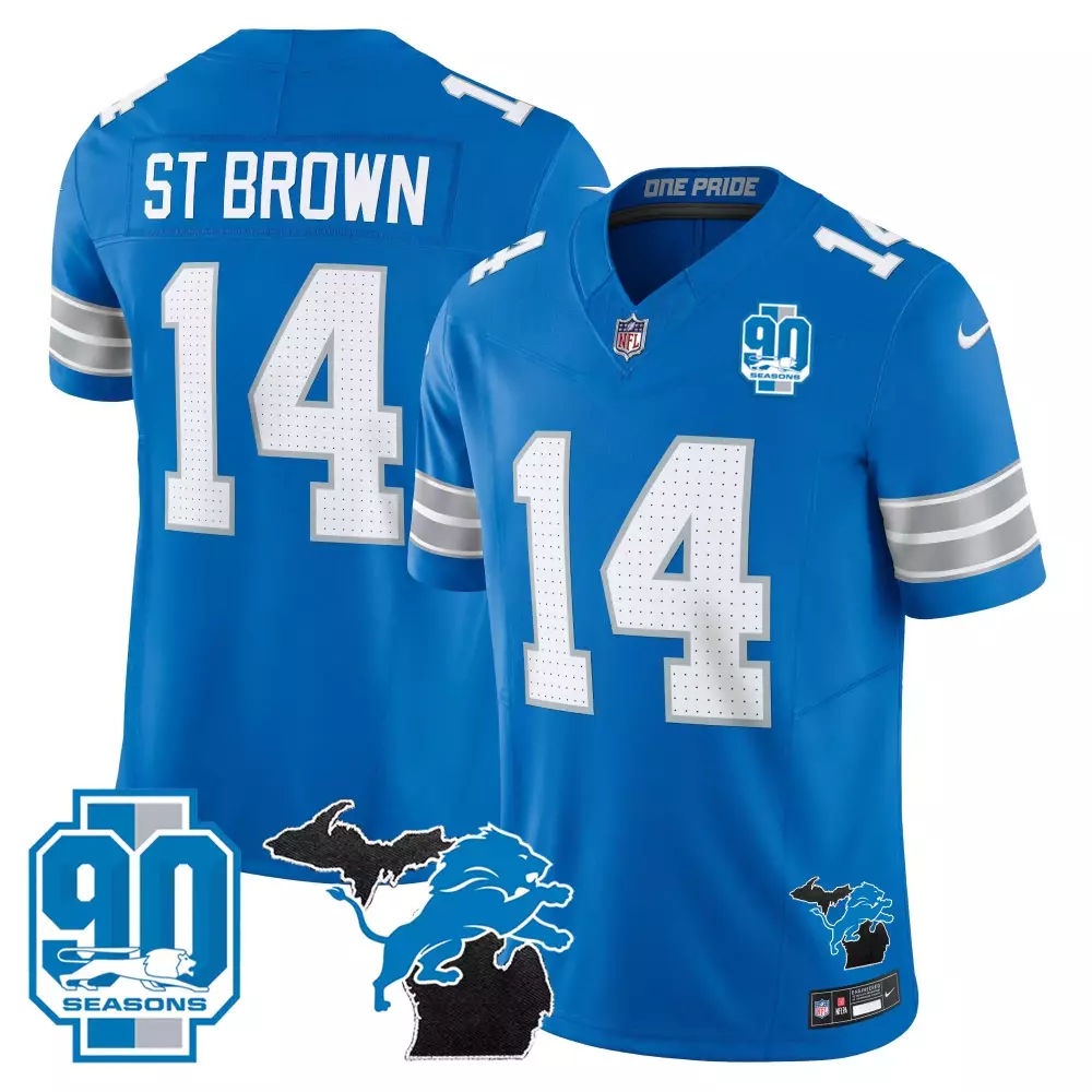 St. Brown Detroit Lions 90th Year Blue Jersey | 2025 Edition | For Men, Women & Youth