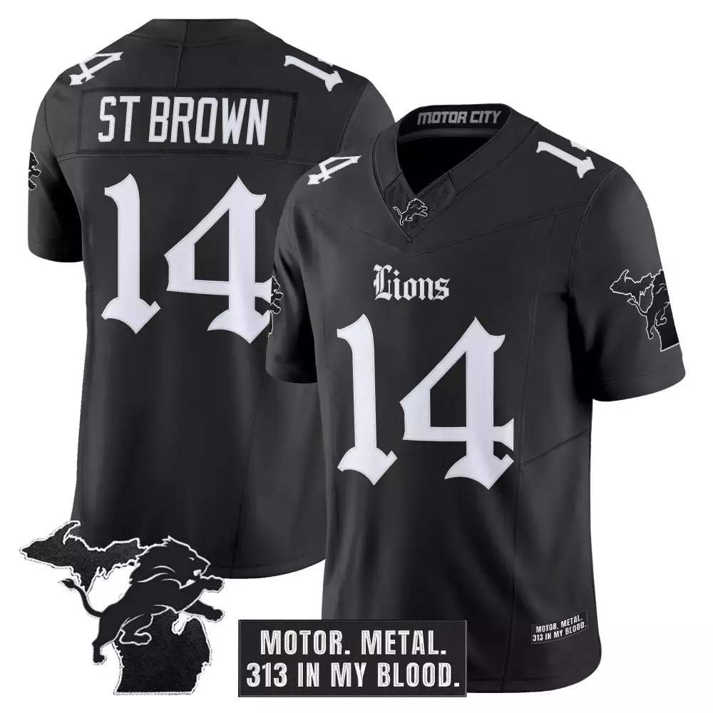 St. Brown Detroit Lions Black Motor City Edition Jersey | 2023 Fan Gear | For Men, Women & Youth