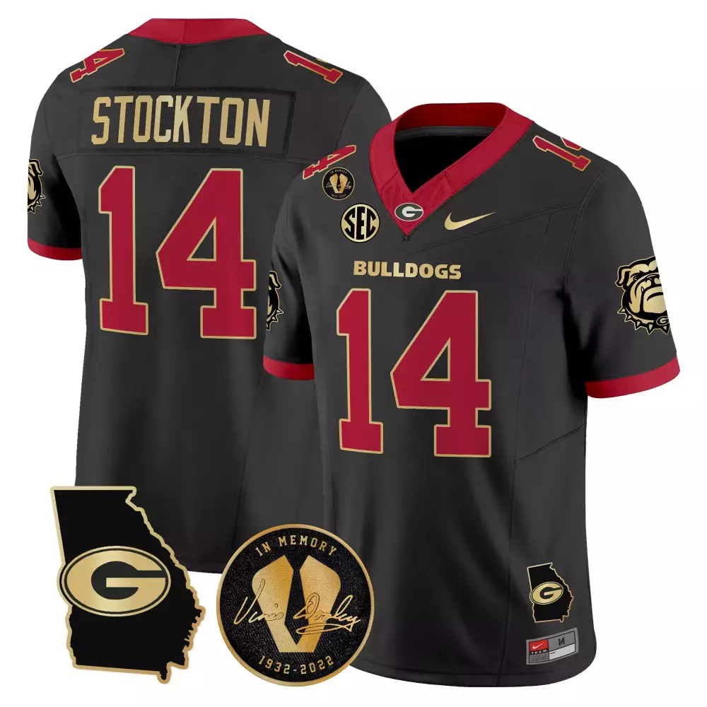 Stockton 14 Men's Vapor Jersey Black Georgia Bulldogs Stitched in Memory Patch 2022 | Honor in Style | For Men