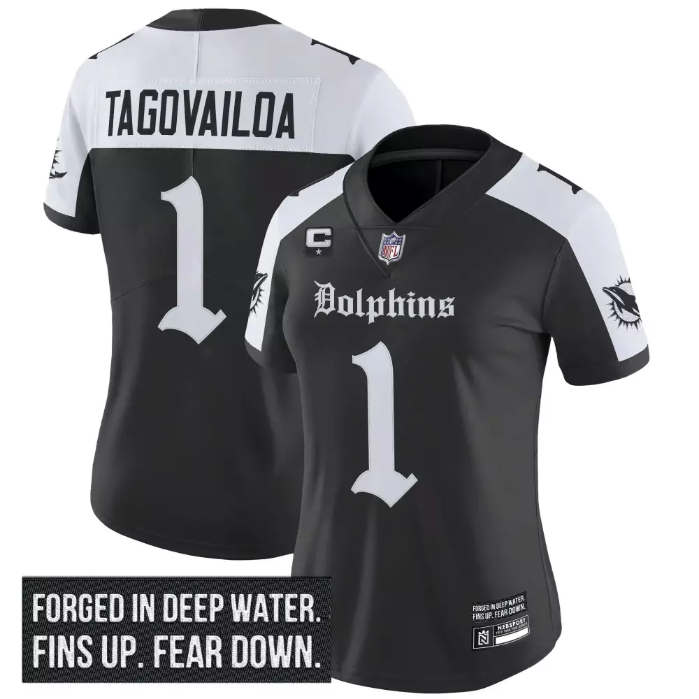 Tagovailoa 1 Women's Vapor Jersey | Miami Dolphins Deep Water Edition 2023 | Stylish Fan Gear | For Men, Women & Youth