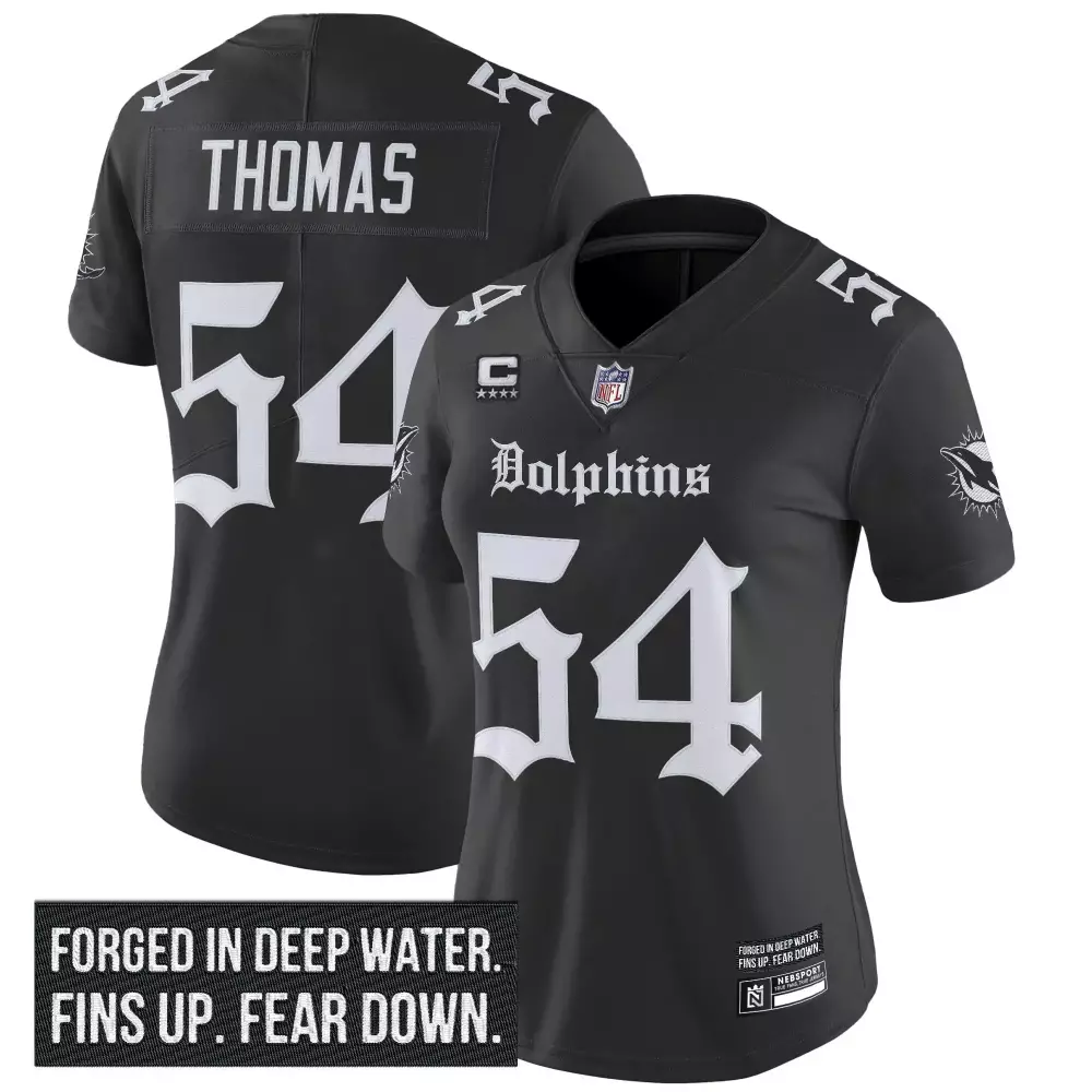 Thomas 54 Miami Dolphins Women's Deep Water Vapor Jersey | 2023 Edition Stitched Fan Gear | For Men, Women & Youth