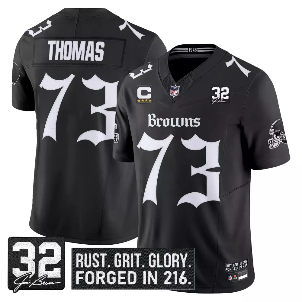 Thomas 73 Women's Stitched Jersey | Cleveland Browns Black 32 Patch 2023 | Game Day Fan Gear | For Men, Women & Youth