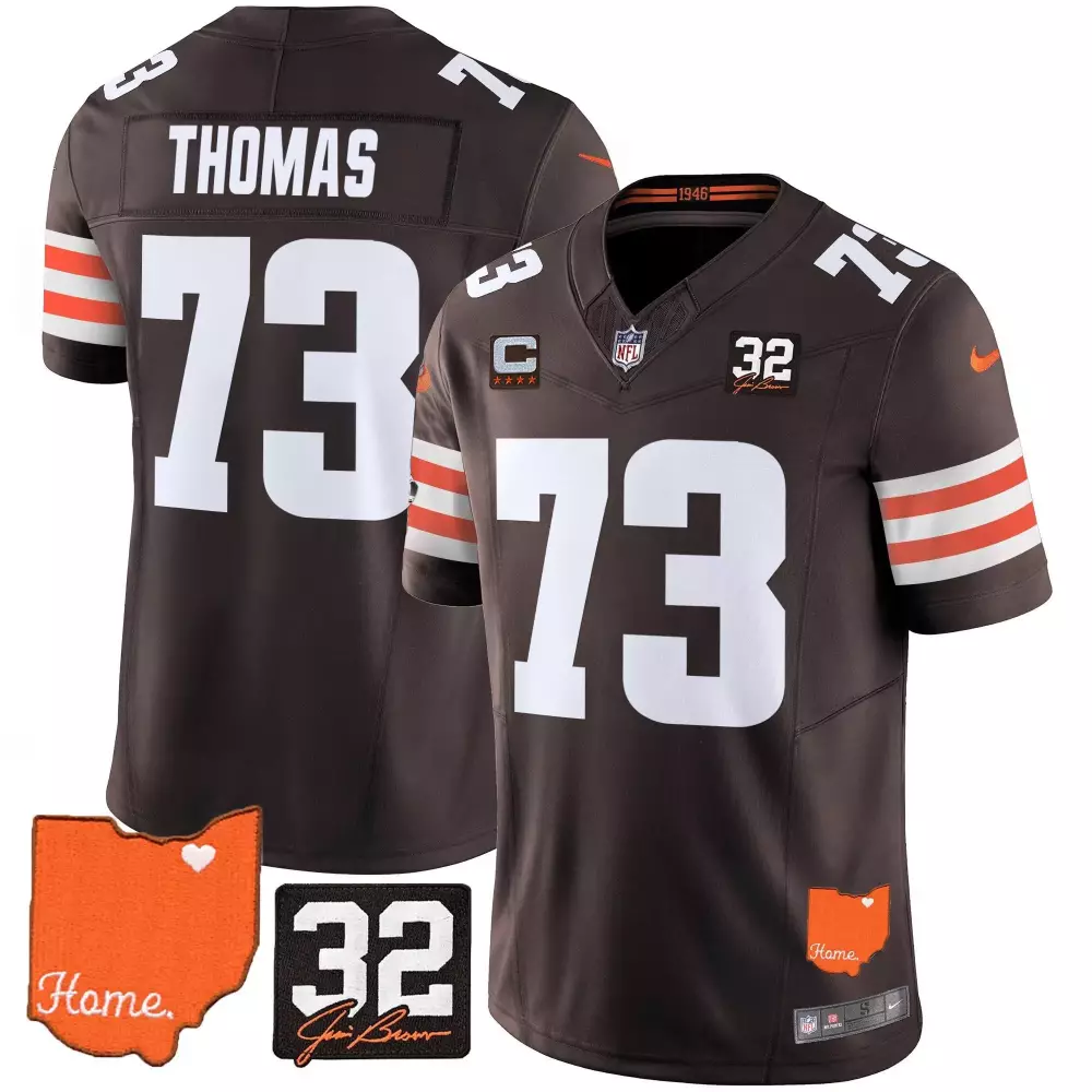 Thomas 73 Cleveland Browns 2025 Home Vapor Jersey | Brown with Jim Brown Memorial Patch for Men, Women & Youth
