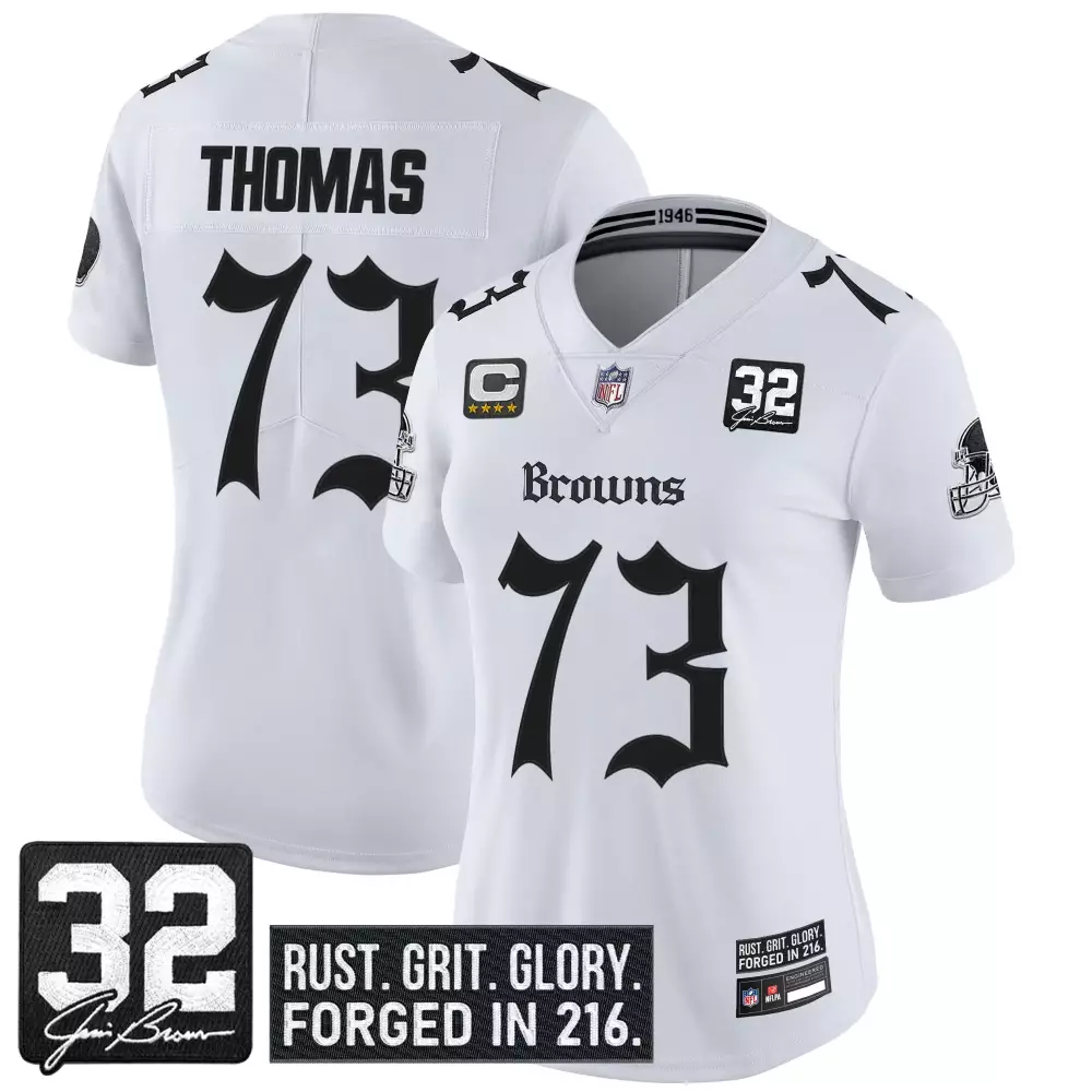 Judkins 10 Cleveland Browns 2025 Stitched Vapor Jersey | White with Jim Brown Patch for Men, Women & Youth