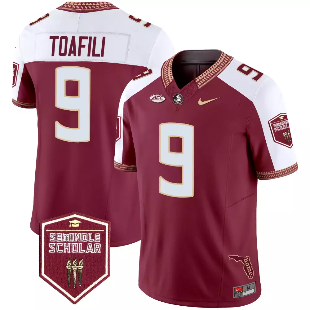 Toafili 9 Men's Stitched Vapor Jersey | Florida State Seminoles 2025 Maroon with Scholar Patch | Gift Idea for All Fans