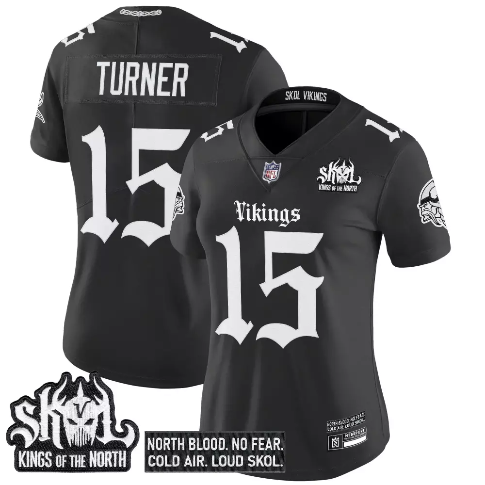 Turner 15 Minnesota Vikings 2023 Stitched Vapor Jersey | Black with Skol Patch | Limited Edition Fan Gear | For Men, Women & Youth