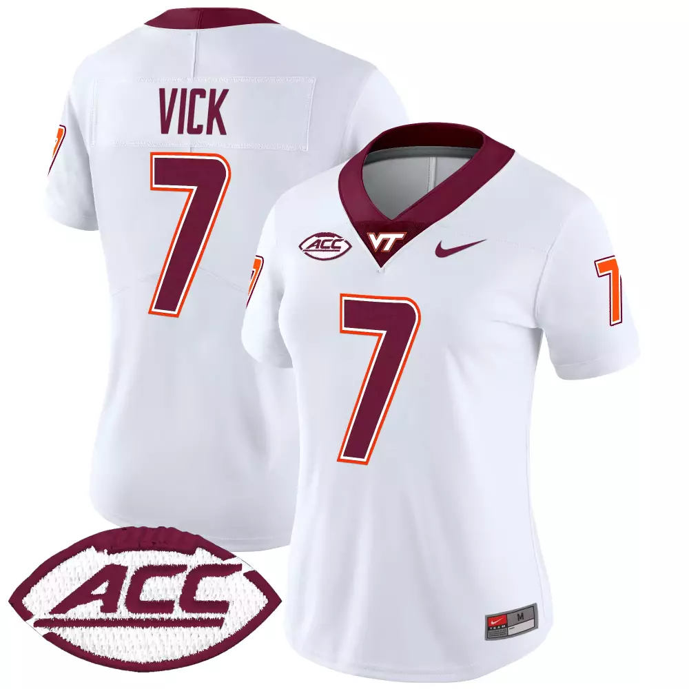 Customizable Virginia Tech  ACC Vick 7 Hokies Vapor Stitched With Patch 2025 Football Jersey – White