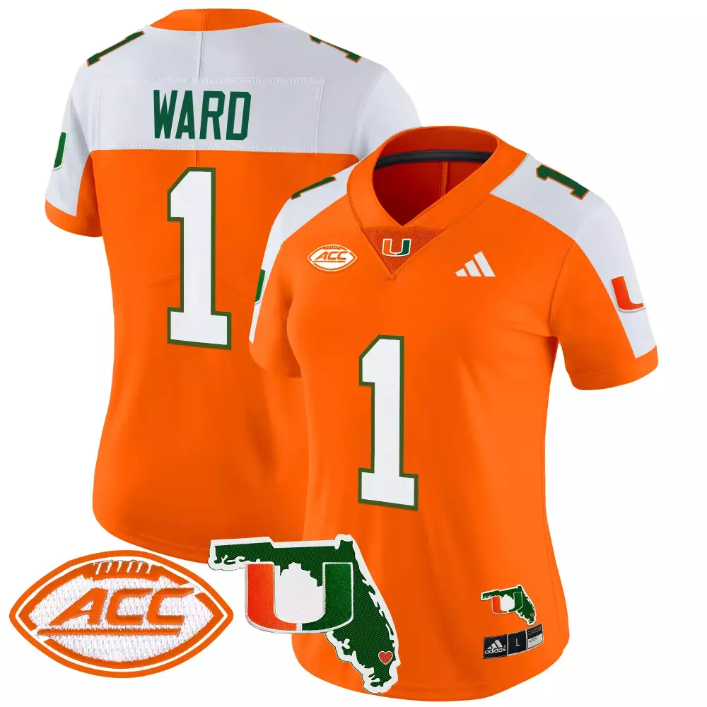 Ward 1 Women's Miami Hurricanes 2024 Vapor Limited Stitched Jersey | Orange with Florida Patch | Game Day Outfit | For Men, Women & Youth