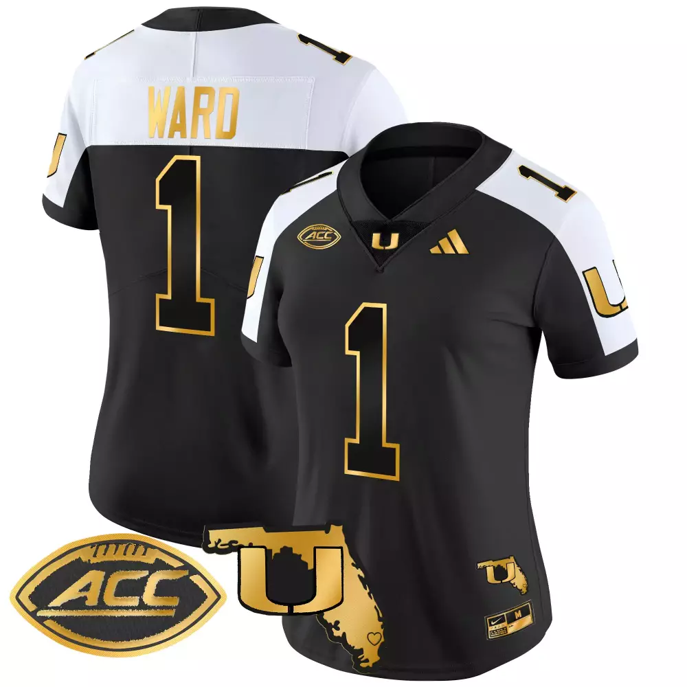Ward 1 Women's Black Miami Hurricanes 2024 Stitched Vapor Jersey | ACC Patch | Limited Edition Fan Gear | For Men, Women & Youth