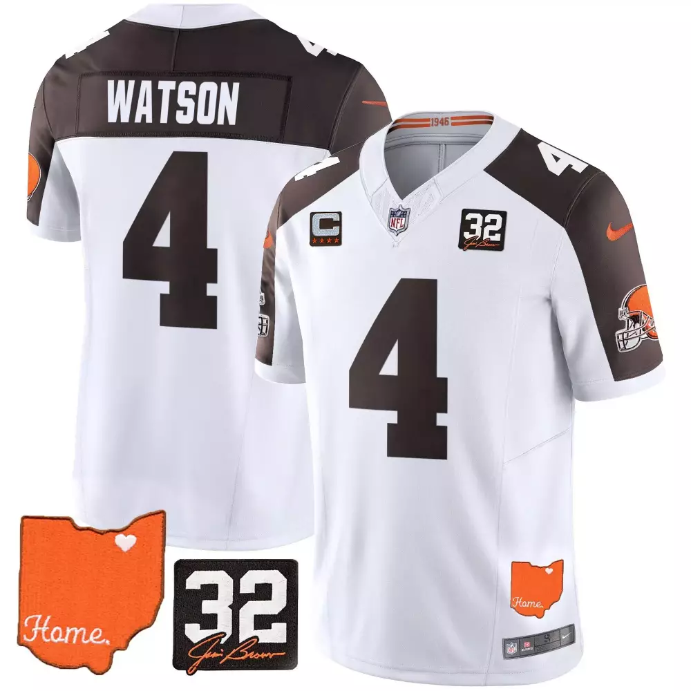 Watson 4 Cleveland Browns 2025 White Stitched Vapor Jersey | Home Patch Edition | For Men, Women & Youth
