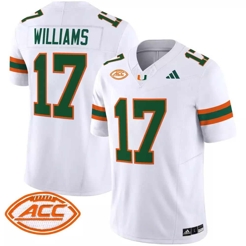 Williams 17 Miami Hurricanes White Vapor Jersey | All Stitched ACC Patch 2025 | Limited Edition Fan Gear | For Men, Women & Youth