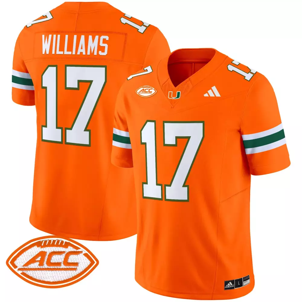 Williams 17 Miami Hurricanes Orange Vapor Jersey | All Stitched ACC Patch 2025 | Limited Edition Fan Gear | For Men, Women & Youth