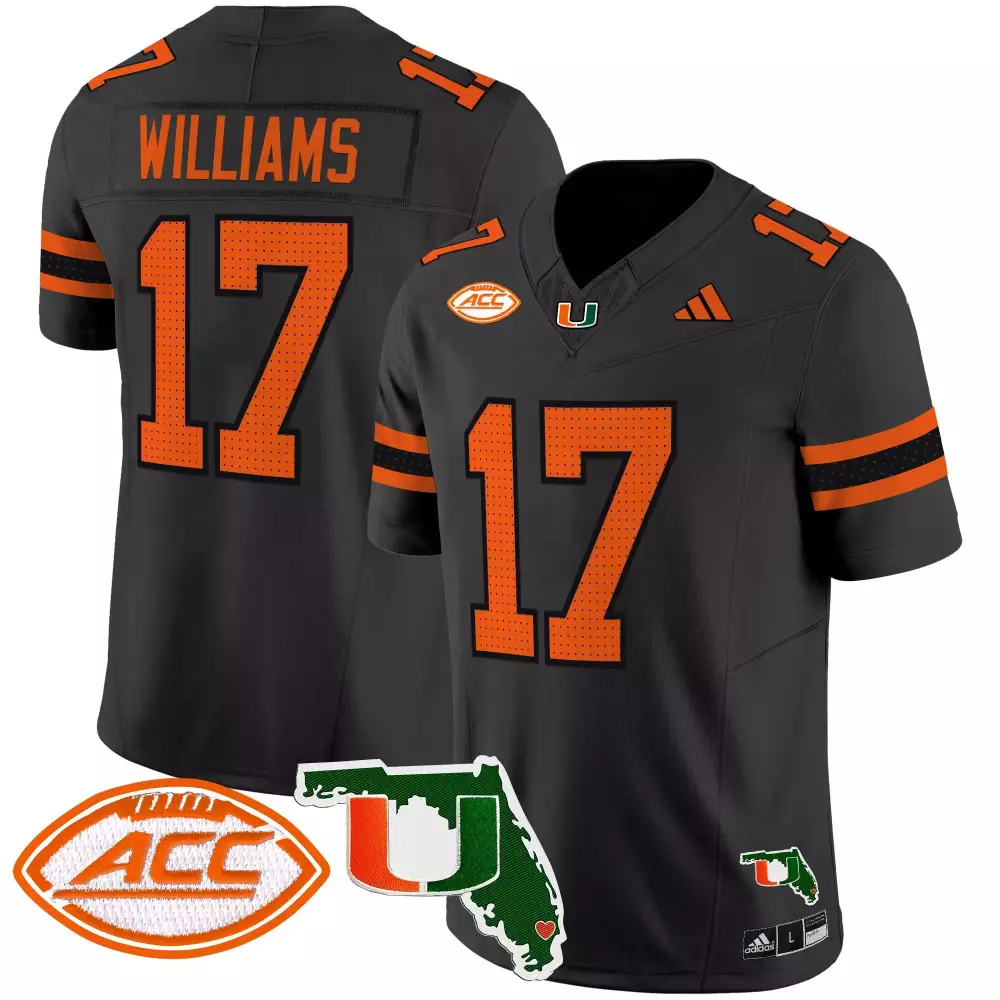 Williams 17 Miami Hurricanes Black Stitched Vapor Jersey | 2025 Florida Patch | Limited Edition Fan Gear | For Men, Women & Youth