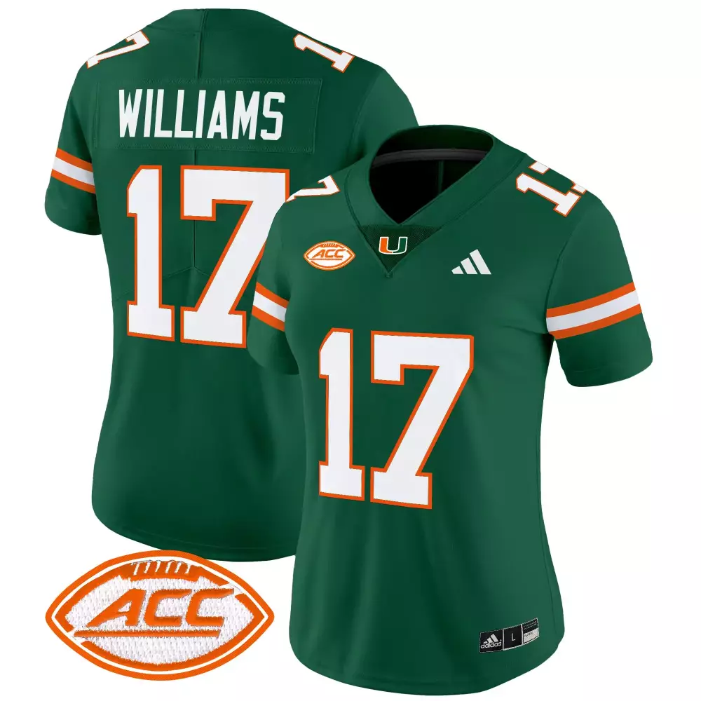 Williams 17 Miami Hurricanes Green Vapor All Stitched Jersey | 2025 ACC Patch | Limited Edition Fan Gear | For Women