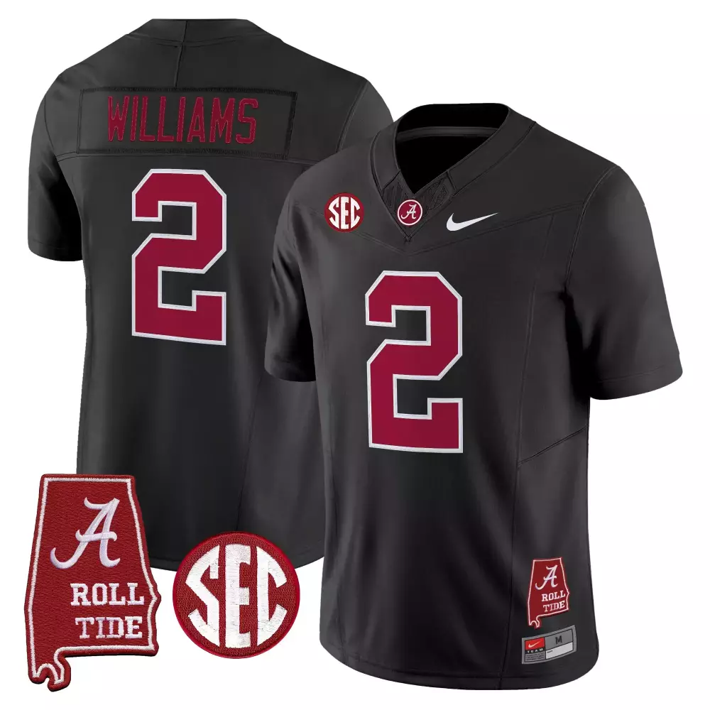Williams 2 Alabama Crimson Tide 2025 Vapor Limited Jersey | Black Embroidered Patches | Fan Gear for Men, Women & Youth