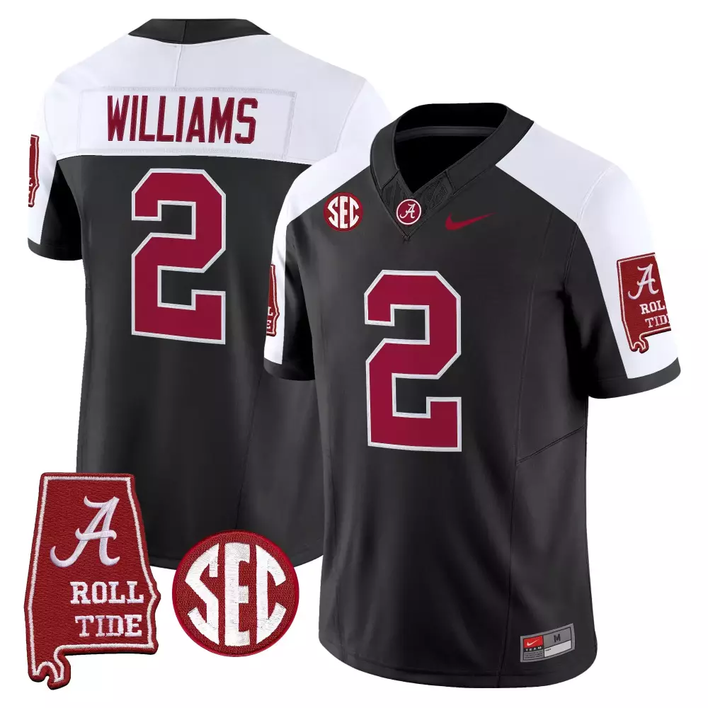 Williams 2 Alabama Crimson Tide 2025 Black Vapor Stitched Jersey | SEC Patch | Fan Gear for Men, Women & Youth