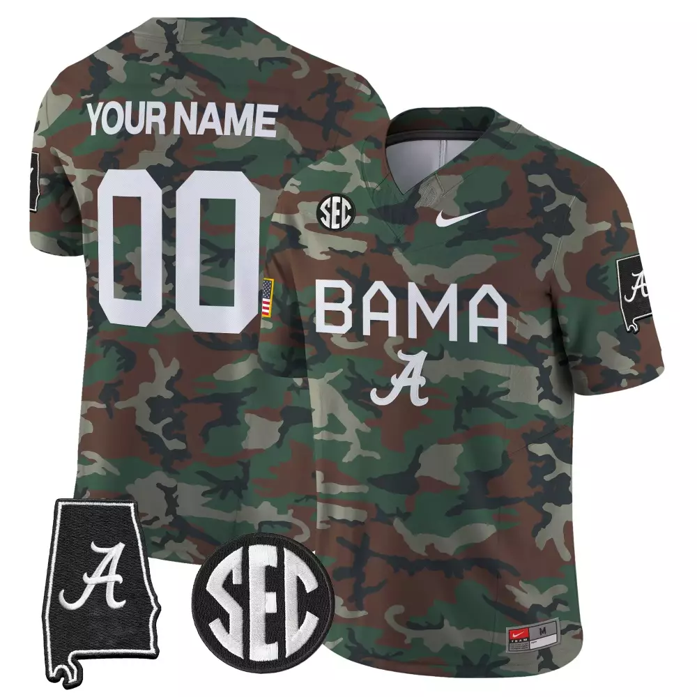 Your Name 00 Alabama Crimson Tide 2024 Military Vapor Limited Jersey | Camo Style | Fan Gear for All | For Men, Women & Youth