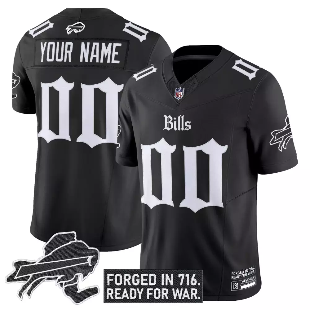 Your Name 00 Buffalo Bills Black Vapor Jersey | Stitched 2023 Forged in 716 Patch | Fan Gear | For Men, Women & Youth