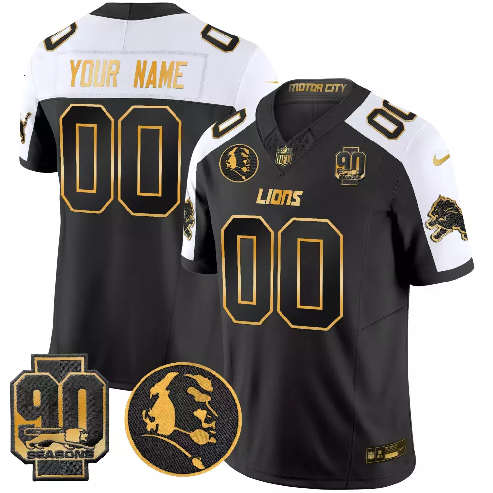 Your Name 00 Detroit Lions Black Vapor Jersey | 90 Seasons Patch | Limited Edition Fan Gear | For Men, Women & Youth