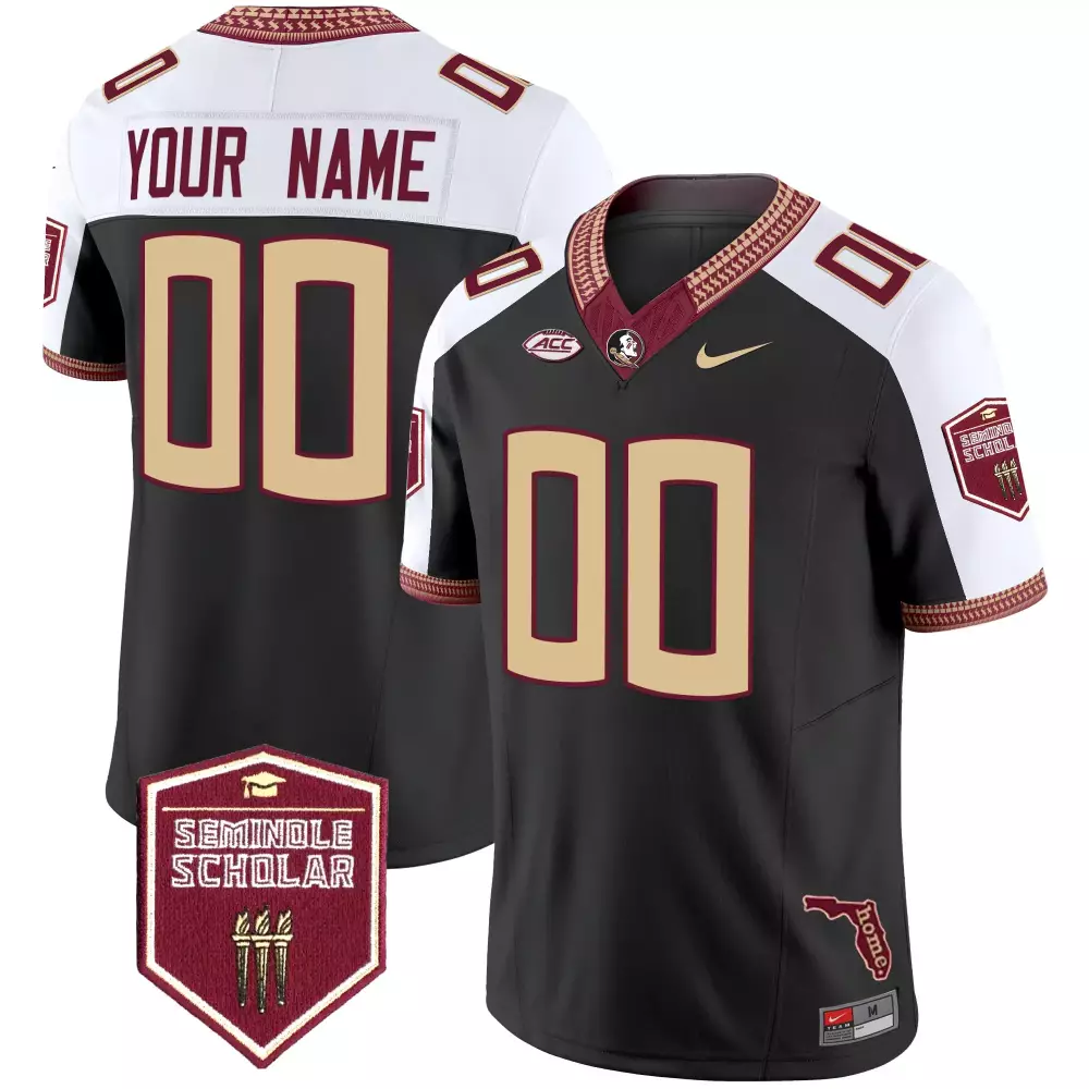 Your Name 00 Florida State Seminoles Black Vapor Stitched Jersey | Seminole Scholar Patch 2025 | For Men, Women & Youth
