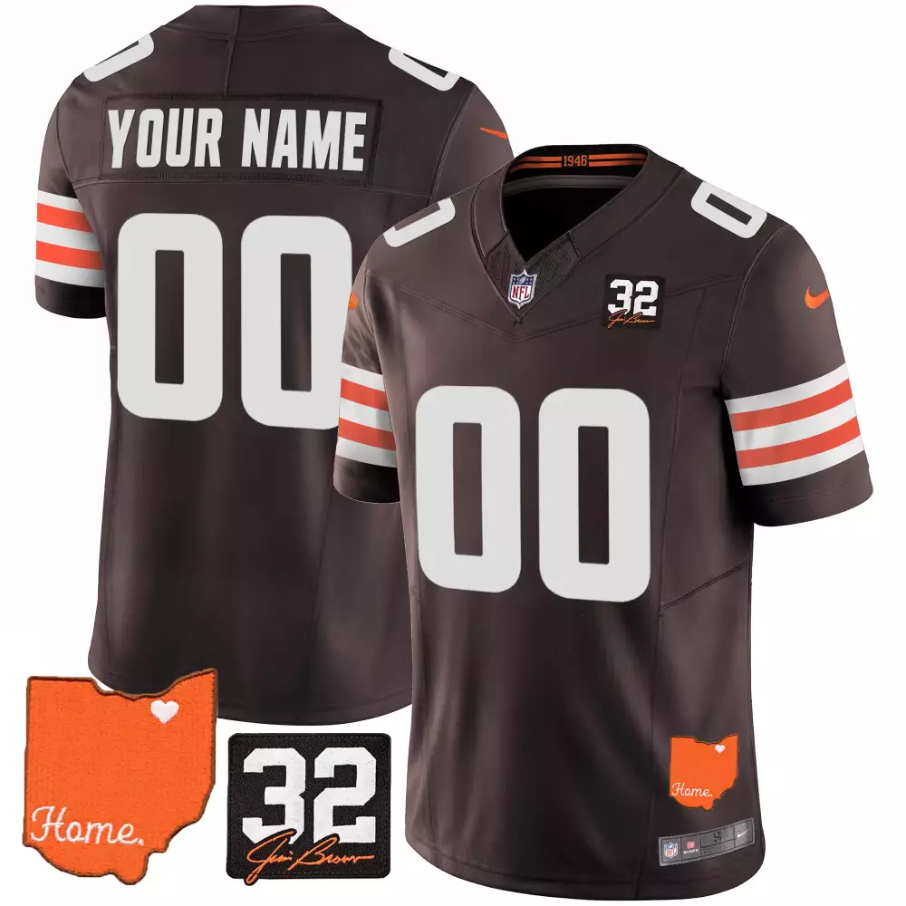 Your Name 00 Men's Stitched Vapor Jersey | Cleveland Browns Brown 2025 Jim Brown Home Patch | For Men