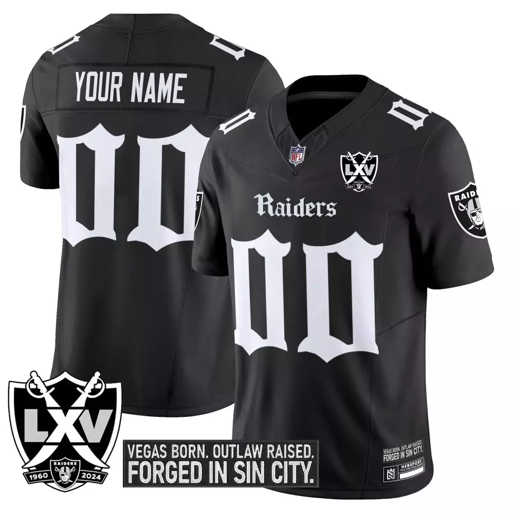 Your Name 00 Men's Stitched Vapor Jersey | Las Vegas Raiders Black LXV Patch 2024 Edition | For Men