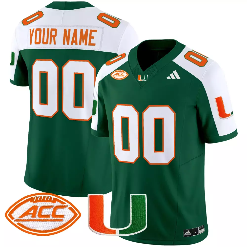 Your Name 00 Miami Hurricanes 2025 Green Vapor Jersey | ACC Patch | All Stitched Fan Gear | For Men, Women & Youth