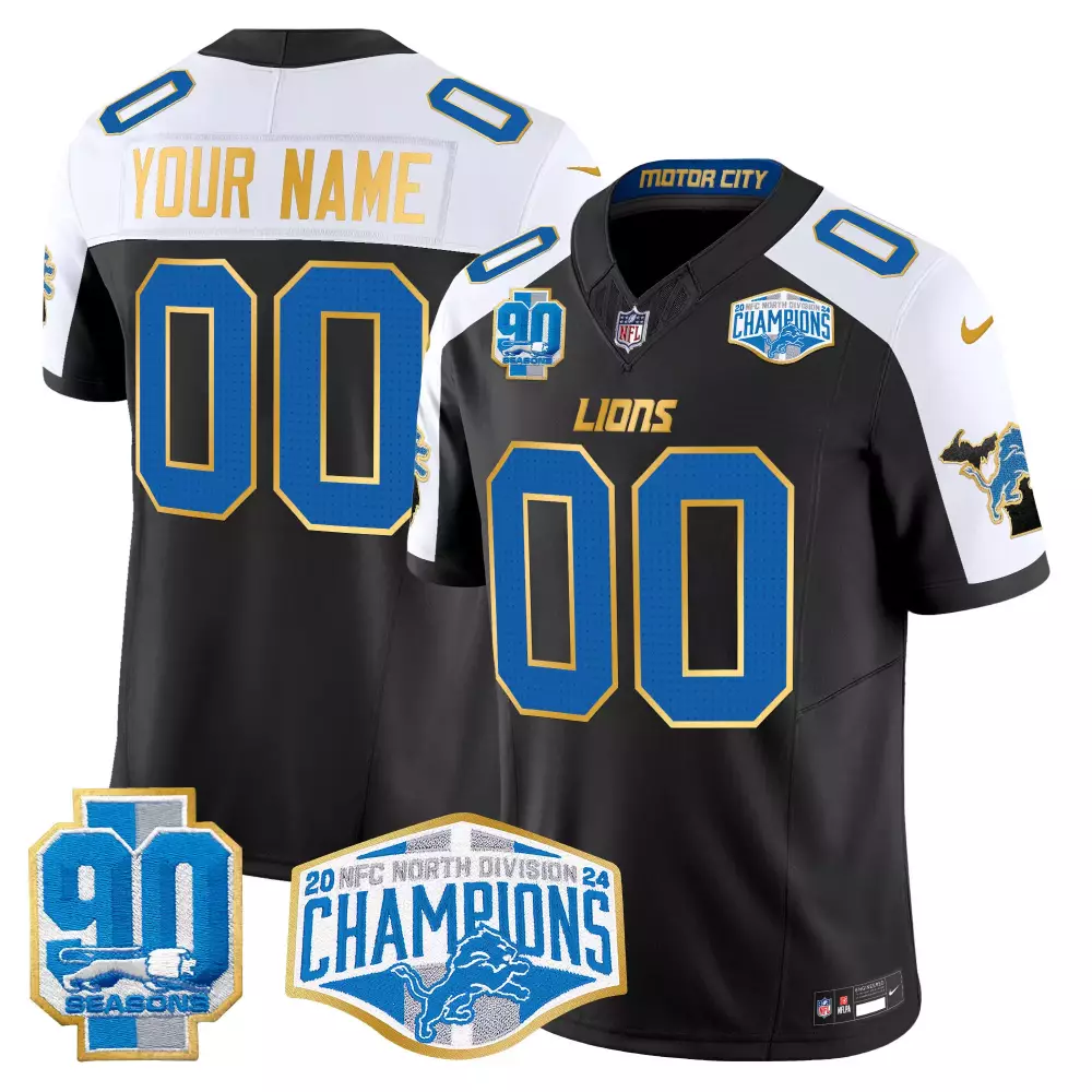 Your Name 00 Detroit Lions Black NFC North Division Champions Jersey | 2024 | Limited Edition Fan Gear | For Men, Women & Youth