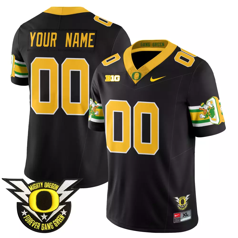 Oregon Ducks 2024 Vapor Stitched Jersey | Black with Forever Gang Green Patch | Fan Gear | For Men, Women & Youth