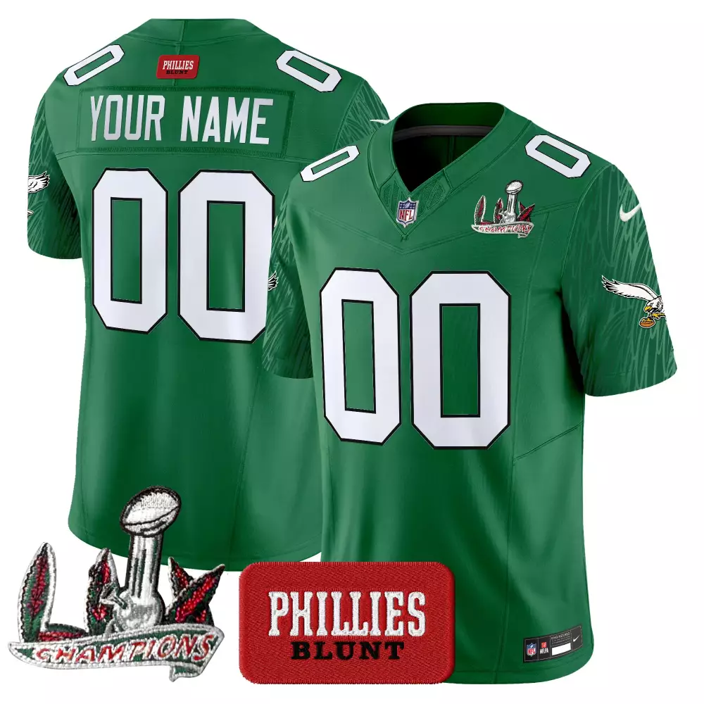 Your Name 00 Philadelphia Eagles Green Vapor Stitched Jersey | Champions Patch 2023 Edition | For Men, Women & Youth