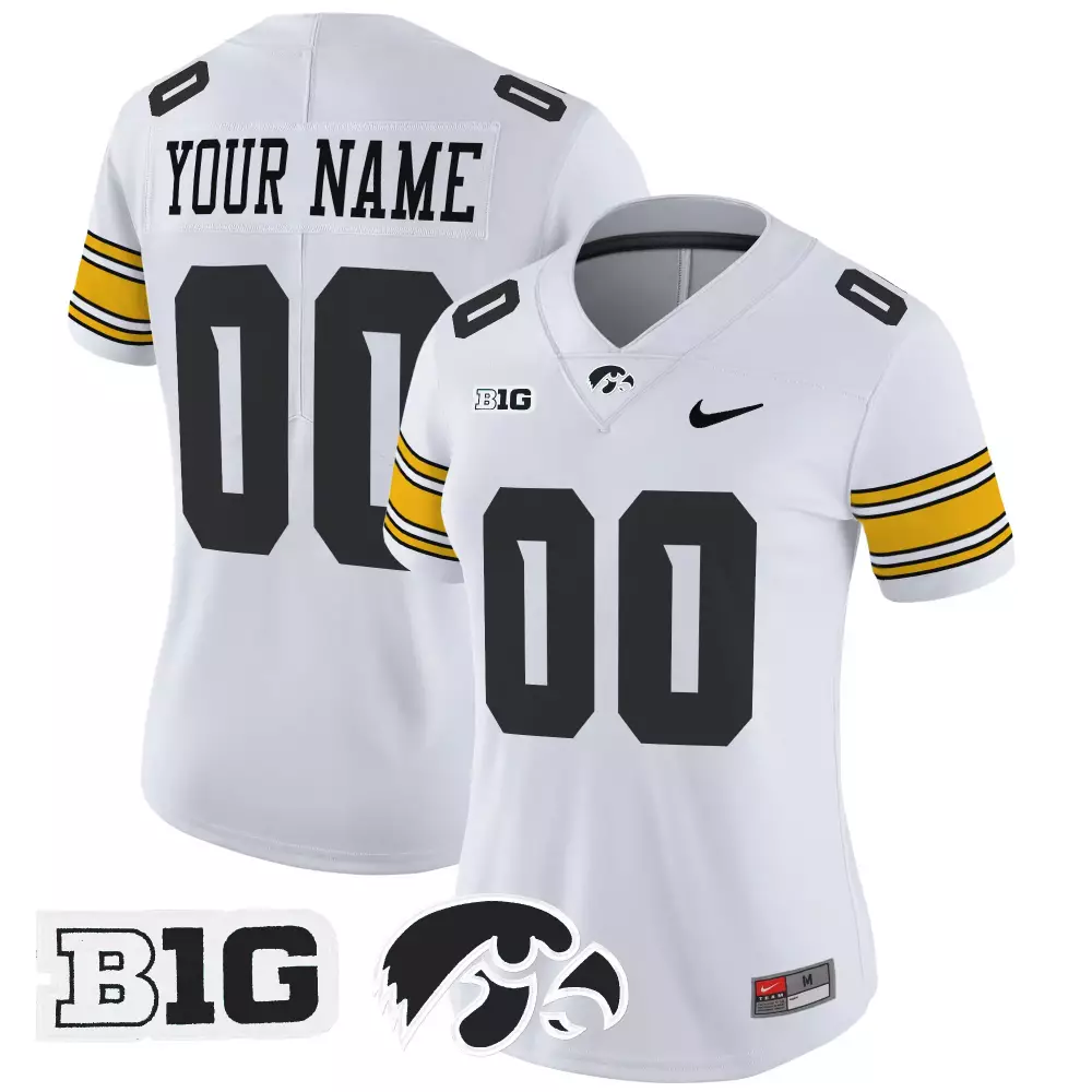 Your Name 00 Iowa Hawkeyes Women's White Vapor Jersey | Stitched Style with B1G Embroidered 2025 | Fan Gear for All | For Men, Women & Youth