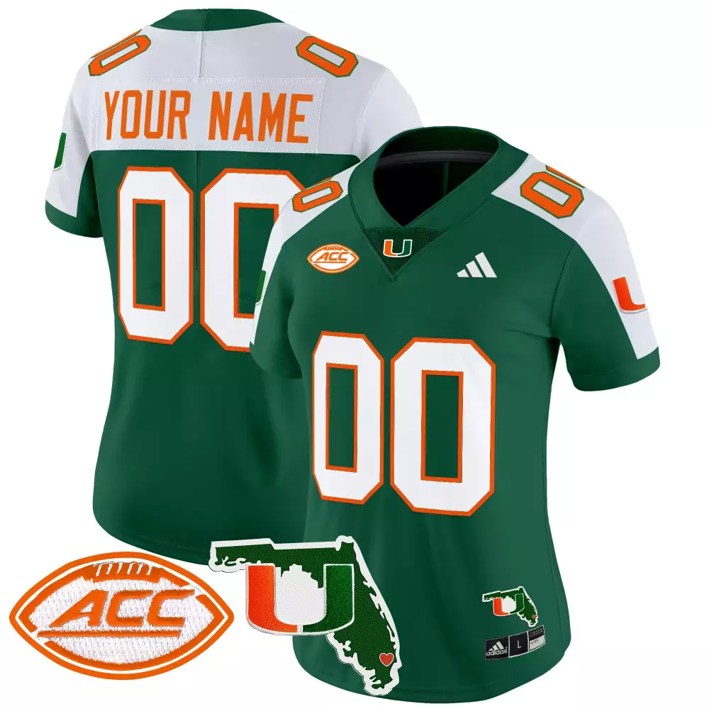 Custom Your Name 00 Women's Stitched Vapor Jersey | Miami Hurricanes Green 2025 ACC Patch | For Women & Youth