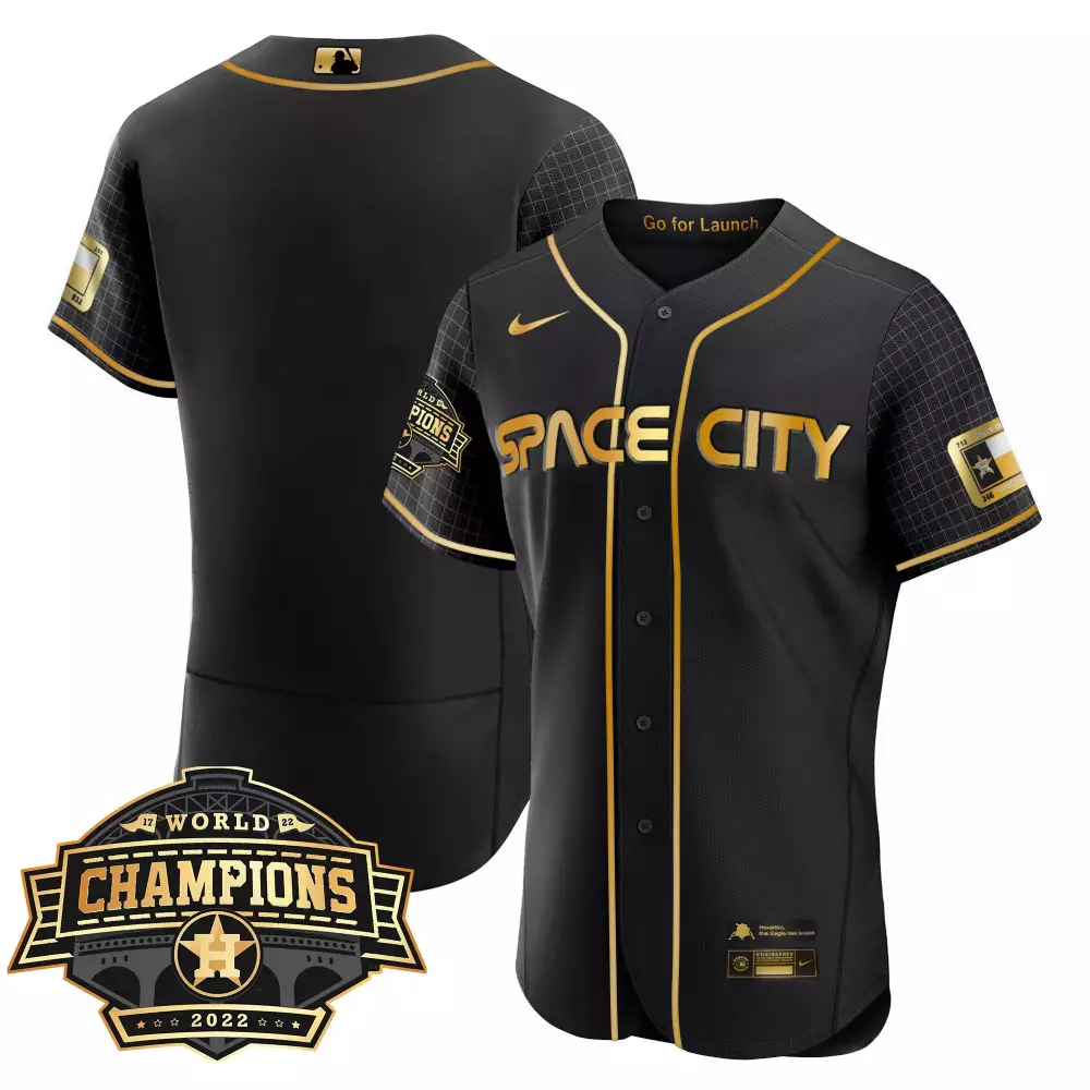 2022 Houston Astros Space City Stitched Vapor Jersey | Black Gold World Champions Edition | Fan Gear for Men, Women & Youth