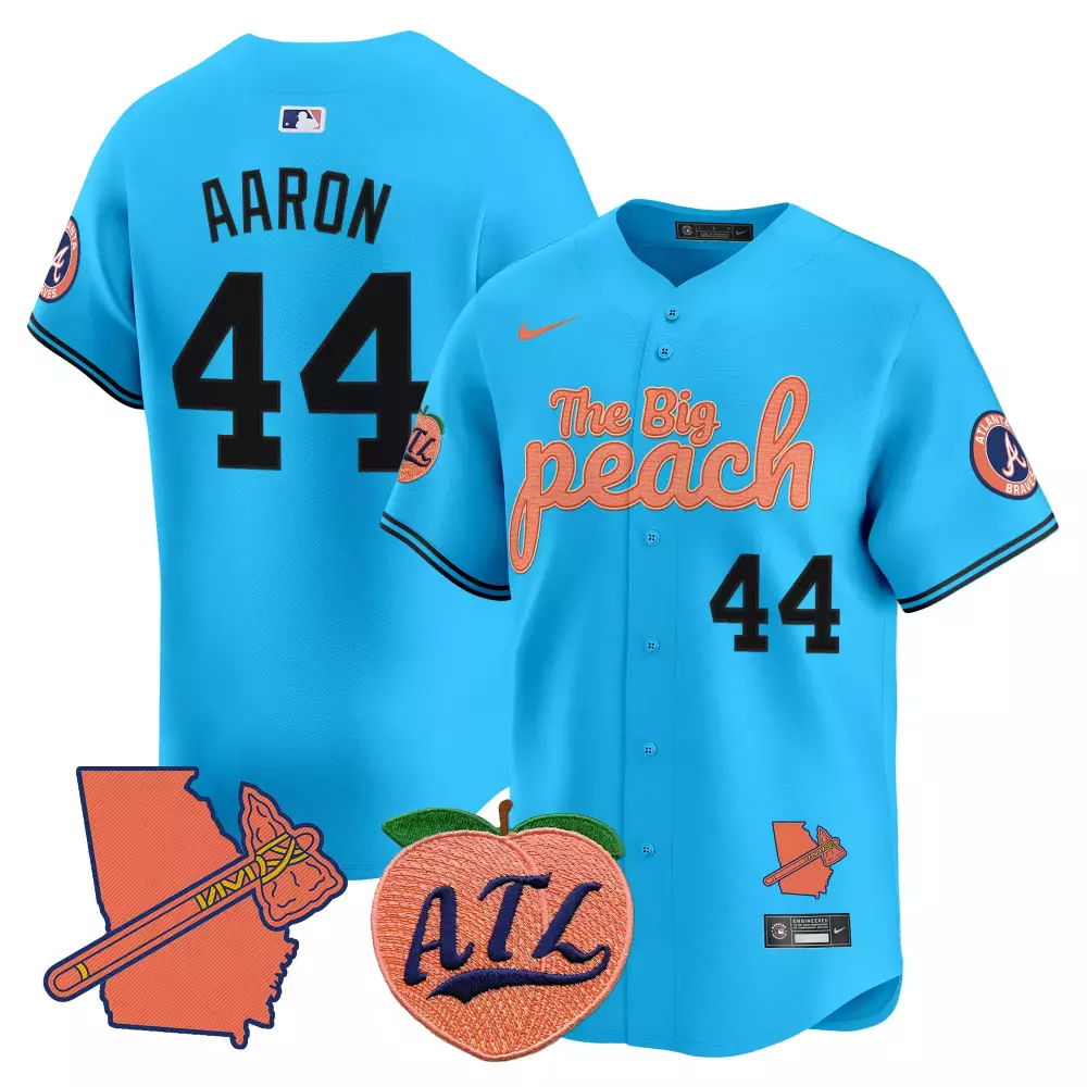 Aaron 44 Atlanta Braves 2023 Stitched Vapor Jersey | Blue The Big Peach Patch Edition | Limited Edition Fan Gear | For Men, Women & Youth